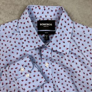 Bonobos Dress Shirt Mens 15.5 33 Blue Floral Slim Fit Stretch Wrinkle Free